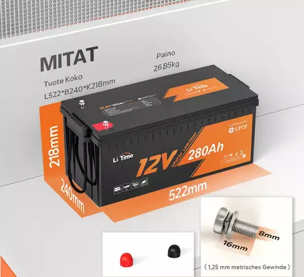 Lifepo4 vapaa-ajan akku 280 - Veneen akut, akkukotelot ja akkulaturit - 6438471341560 - 2