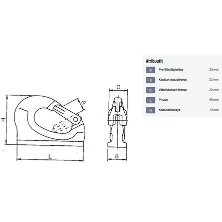 Kaivinkoneen koukku mittakuva - Työkoneen lisävarusteet - 15561103320 - 2