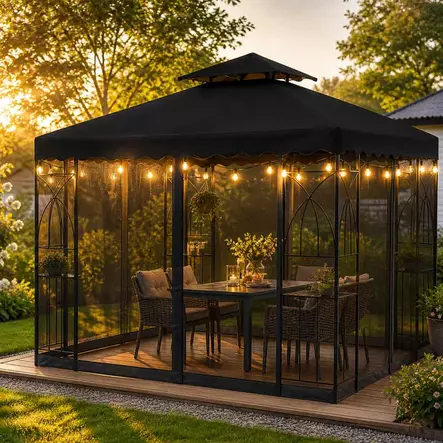 Paviljongin varakatto hyönteisverkoilla musta - Paviljongit ja pergolat - 6438471306170 - 2
