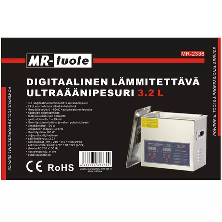 3.2 l digitaalinen lämmitettävä ultraäänipesuri  - Ultraäänipesurit ja osapesurit - 6430074691790 - 2