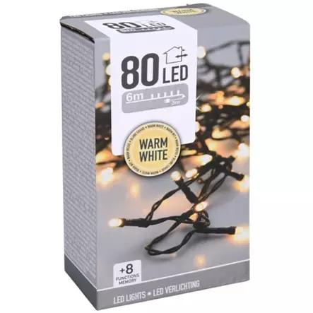 80 led lämmin valkoinen valoketju - Valoketjut ulko- ja sisäkäyttöön - 8719202259100 - 1