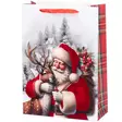 Suurikokoinen joululahjakassi, jossa joulupukki ja peura kuva, täydellinen suurille lahjoille - Paketointi - 6410416498720 - 1