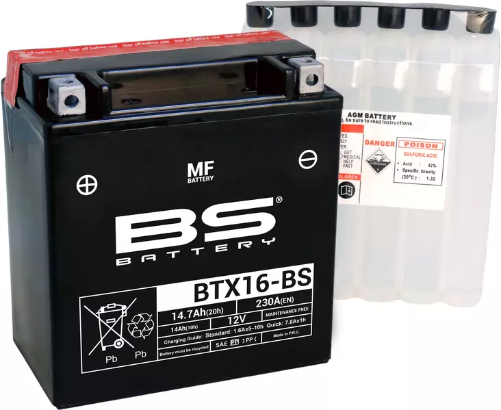 Moottoripyörän akku BS Battery BTX16-BS MF 5.23kg - Pienkoneakut 10-30Ah - 3661451001090 - 2
