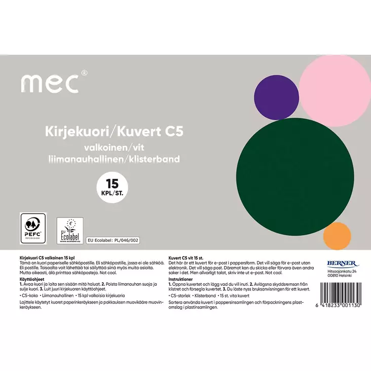 Mec kirjekuori c5 valkoinen - Vihkot, kirjat ja paperit - 6418233001130 - 1