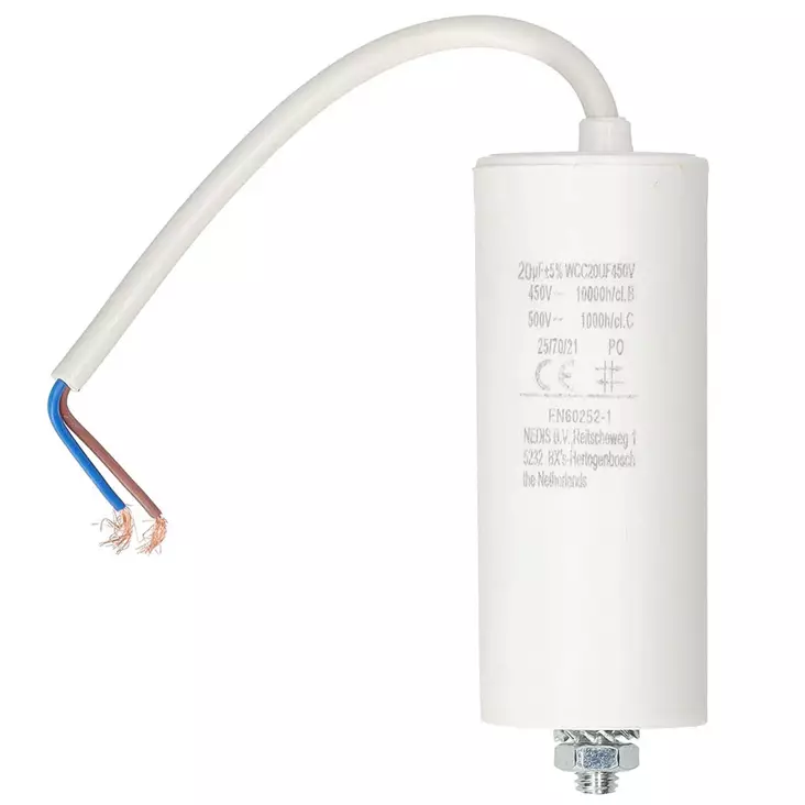 Kondensaattori 20 µf 450 vac kaapeliliitännällä - Komponentit ja kondensaattorit - 5412810477340 - 1