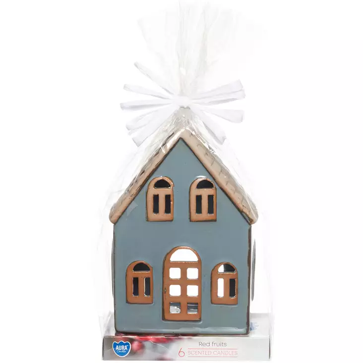 Sininen talolyhty copenhagen ja tuoksukynttilät sweet fruits lahjapakkauksessa - Talolyhdyt - 6410416516660 - 1