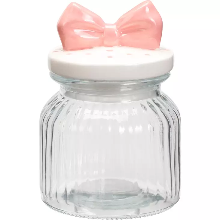 Lasipurkki kannella 680 ml vaaleanpunainen rusetti - Säilöntäastiat - 8721037830980 - 1