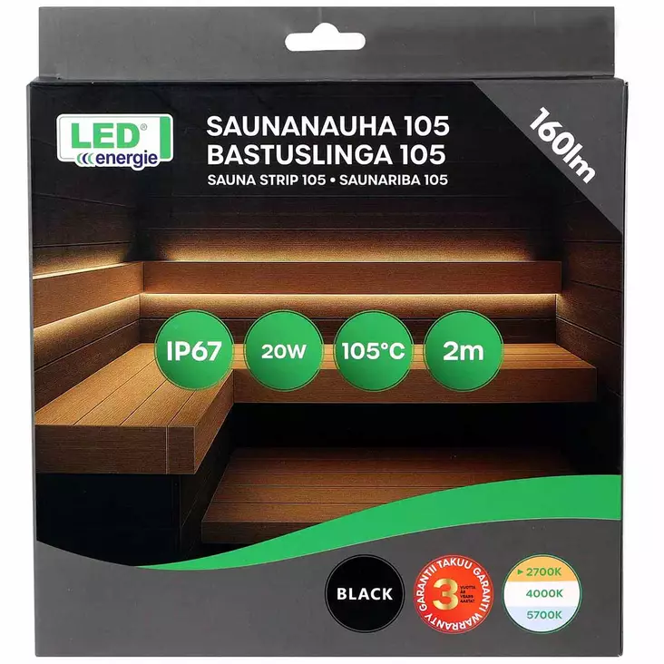Led valonauha saunaan 2 m musta - Led-nauhat ja led-listat - 6418536035320 - 1