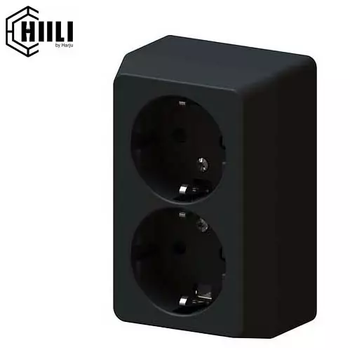 Pistorasia 2-osainen mattamusta Hiili-sarjaa IP20 - Pistorasiat  - 6438140197160 - 1