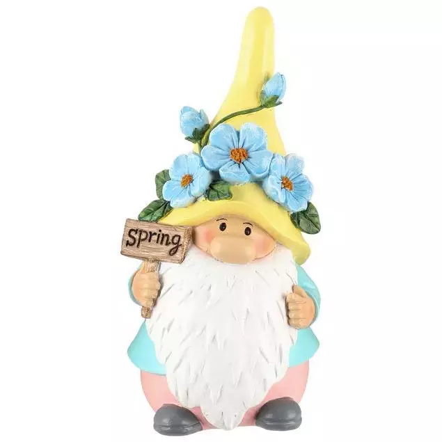 Puutarhatonttu kukkahattu 18,5cm keltahattuinen - Puutarhapatsaat - 6410416319490 - 1