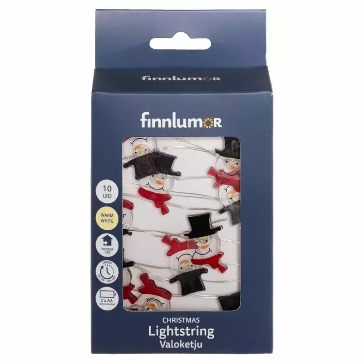 Paristokäyttöinen lumiukko jouluvalo ajastimella - Paristovalosarjat - 6410416492100 - 1
