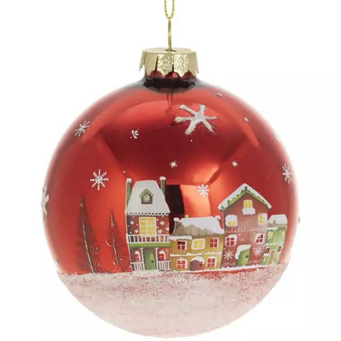Weiste lasipallo talvitalot punainen kuusenpallo 8 cm - Kuusenkoristeet - 6412740133780 - 1