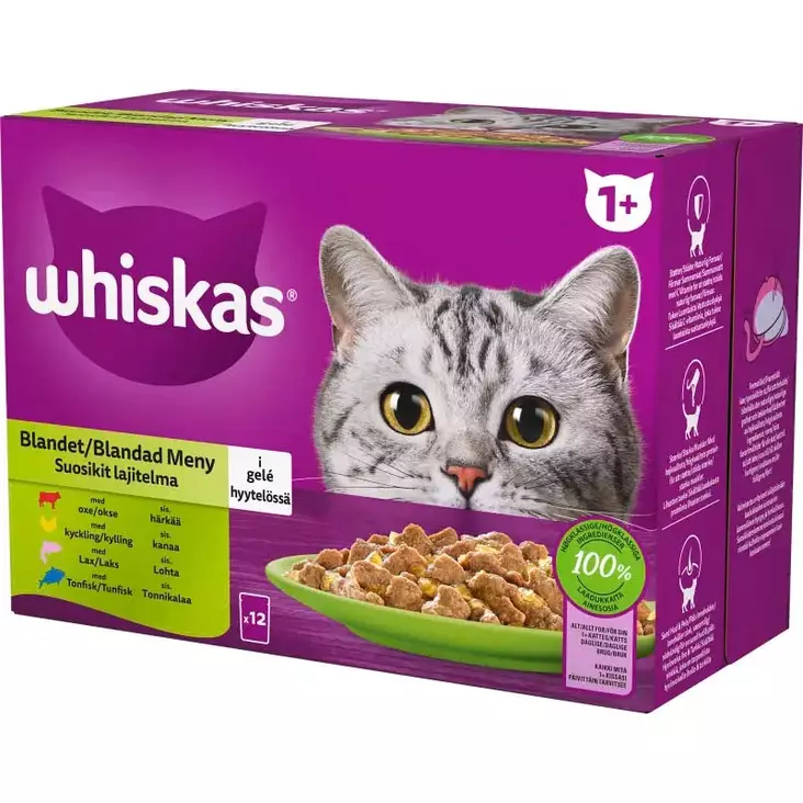 whiskas 1 vuotiaalle kissalle ruokaa suosikit hyytelössä - Kissan märkäruoka - 8410136025730 - 1