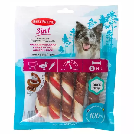 Ankka ja porkkana kierrerulla 5kpl 160g - Koiran puruluut, purutikut ja pururullat - 5700551172151 - 1