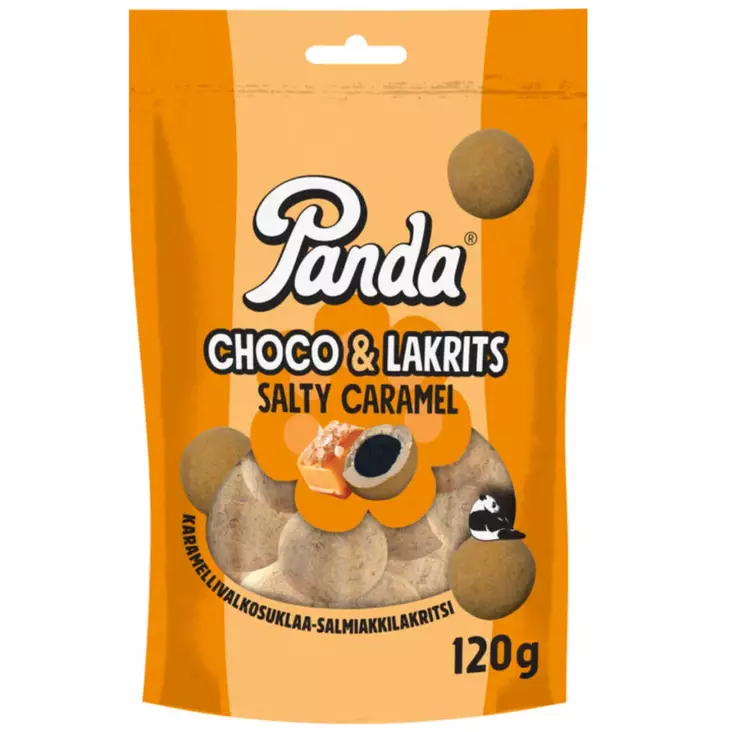 Panda salty caramel choco lakrits karamellin makuisella valkosuklaalla kuorrutettuja salmiakkilakritsia - Karkkipussit - 6412501032901 - 1