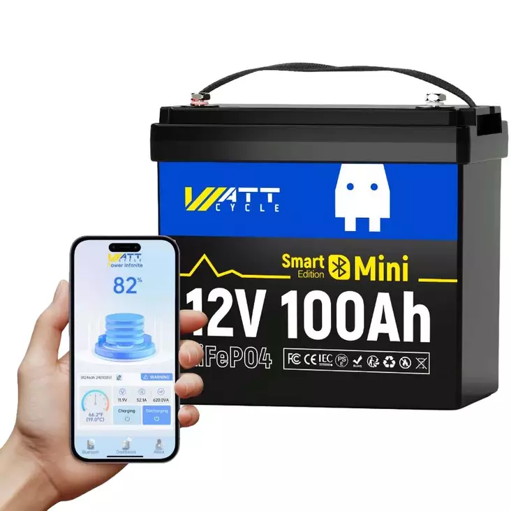 Wattcycle 12v 100ah mini lifepo4 battery with bluetooth - LifePO4-akut - 6438471354331 - 1