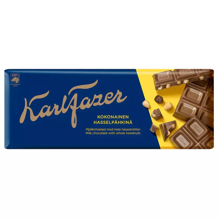 Fazer kokonainen hasselpähkinä suklaalevy 200g - Suklaalevyt ja konvehdit - 6411401015151 - 1