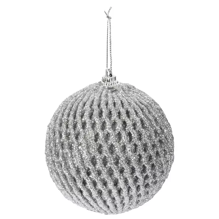 Kuusenpallo glitter hopea 8cm - Kuusenkoristeet - 8719987914751 - 1
