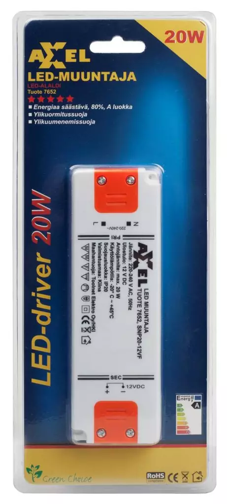 Led muuntaja 220-240 20W 12VDC - Muuntajat ja LED-muuntajat - 6438152076521 - 1