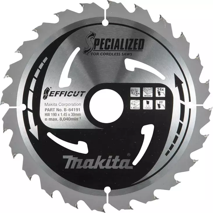 Makita efficut sirkkelinterä 190mm 24 hammasta akkusirkkeliin - Sirkkelinterät - 088381533881 - 1
