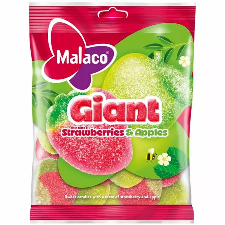 Malaco giant mansikka ja omenakarkit 180 g - Karkkipussit - 6420256914991 - 1