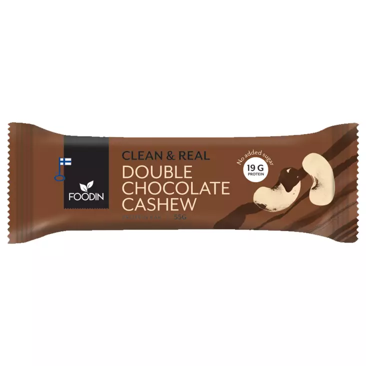 Clean & Real Protein Bar Double Chocolate Cashew 55g - Proteiinipatukat - 6430048233001 - 1