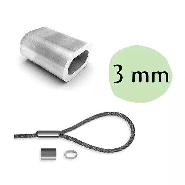 vaijerin puristuslukko 3mm vaijerille - Vaijerin kiinnitystarvikkeet - 6430061639361 - 1