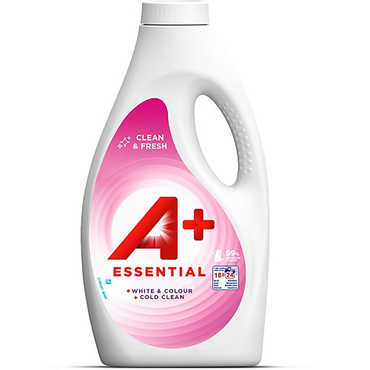 A+ nestemäinen pyykinpesuaine 1,2l pullo ? sopii valko ja kirjopyykille, tehokas tahranpoisto ja raikas lopputulos - Pyykinpesuaineet - 8435495843191 - 1