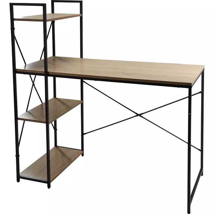 Työpöytä mdf tasolla ja metallirungolla hyllyillä - Seinähyllyt ja hyllyköt - 8721037718691 - 1