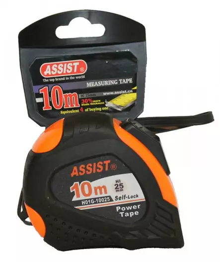 Rullamitta 10m 25mm oranssi Assist, hyvä metrimitta - Metrimitat ja avokelamitat - 6430013065262 - 1