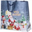 Sininen winteria joulukassi, jossa joulupukki, lumiukkoja ja lahjoja kuvassa - Paketointi - 6410416516332 - 1