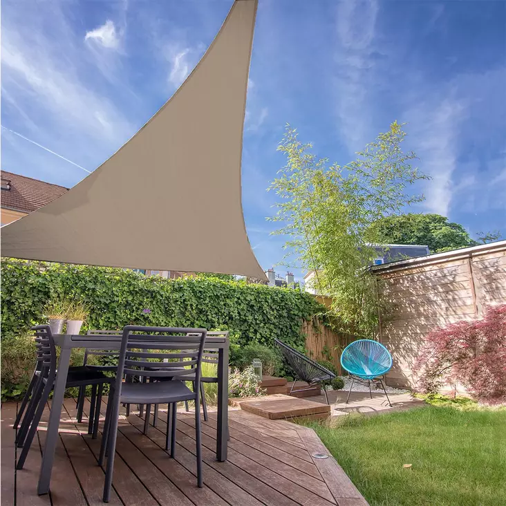 Aurinkopurje kolmio 3mx3mx3m taupe - Aurinkovarjot ja varjonjalat - 8720573984072 - 1