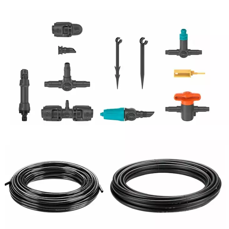 Gardena micro drip kastelusarja terassin ruukkukasveille tuotepakkauksen sisältö - Puutarhan hanat, ajastimet ja jakajat - 4066407002982 - 1