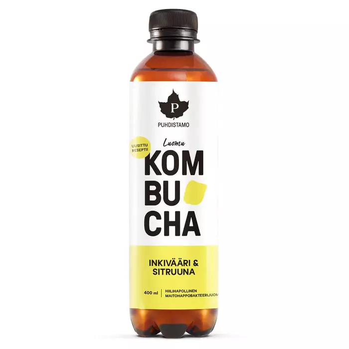 Kombucha sitruuna inkivääri 400 ml maitohappobakteerijuoma - Virvoitusjuomat - 6430039225152 - 1