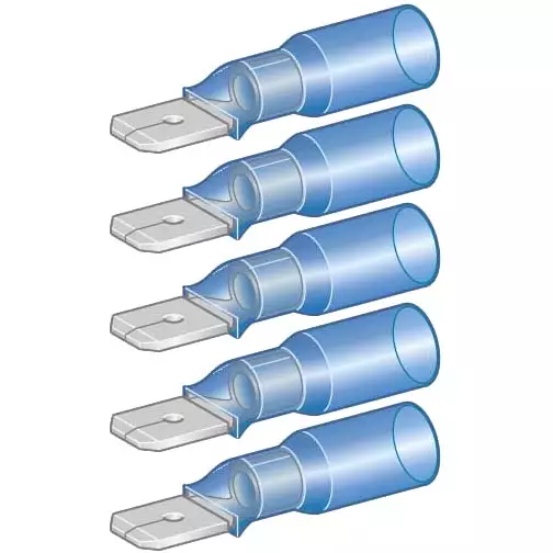 kutistelattaliitin 6,3mm 1,5-2,5mm2 5kpl sininen - Kutistesukat ja yleistarvikkeet - 6438255200762 - 1