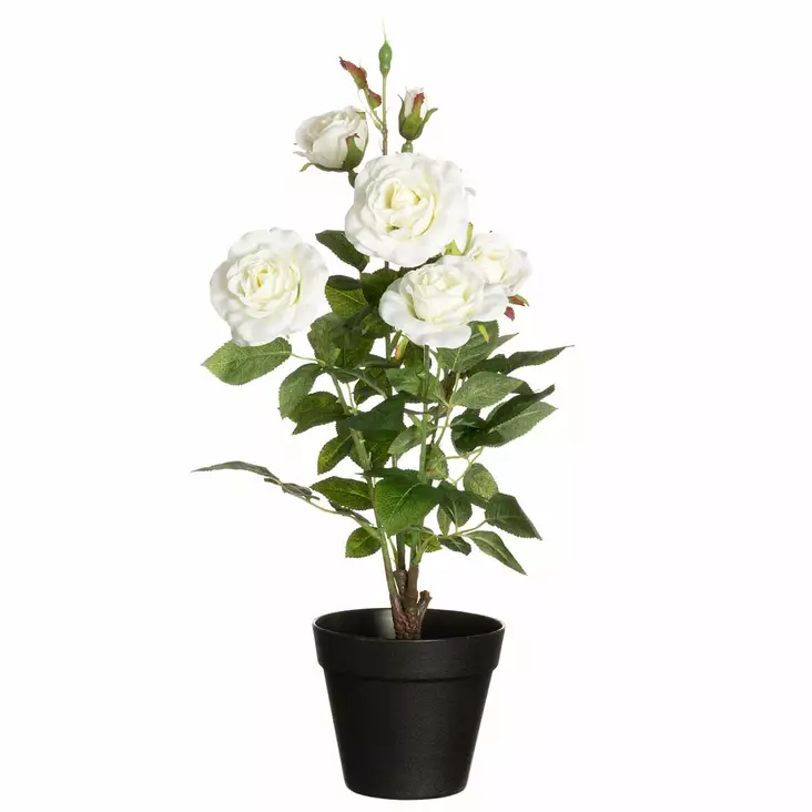 Valkoinen ruusu ruukussa tekokasvi 49 cm - Tekokasvit ja tekokukat - 6410416435862 - 1
