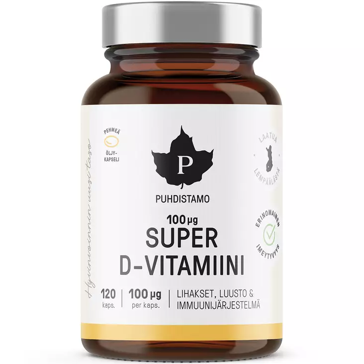 Puhdistamo super d vitamiini 100mg 120 kapselia - Vitamiinit ja jauheet - 6430039222922 - 1