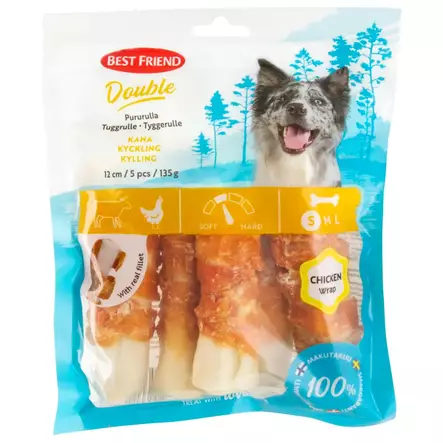 Best friend double pururulla kana 12cm 5 kpl 135g - Koiran puruluut, purutikut ja pururullat - 5700551171963 - 1