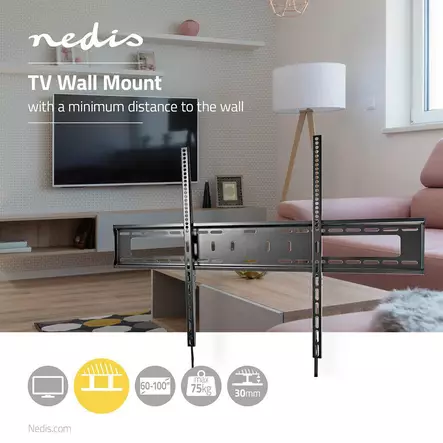 TV-Seinäteline 60-100" 75kg Musta Nedis - TV-telineet - 5412810327713 - 3