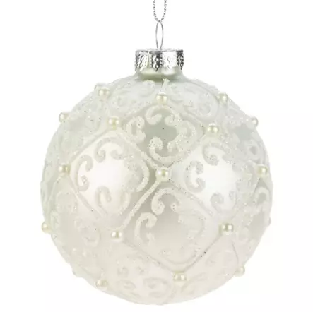 Valkoinen helmipallo joulukuusen koriste - Kuusenkoristeet - 6412740130093 - 1
