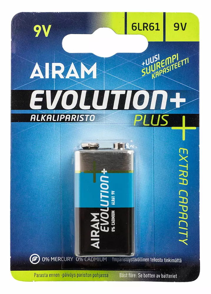9V Paristo Airam Evolution+ 6LR - 9V, D- ja C-paristot - 6435200194763 - 1
