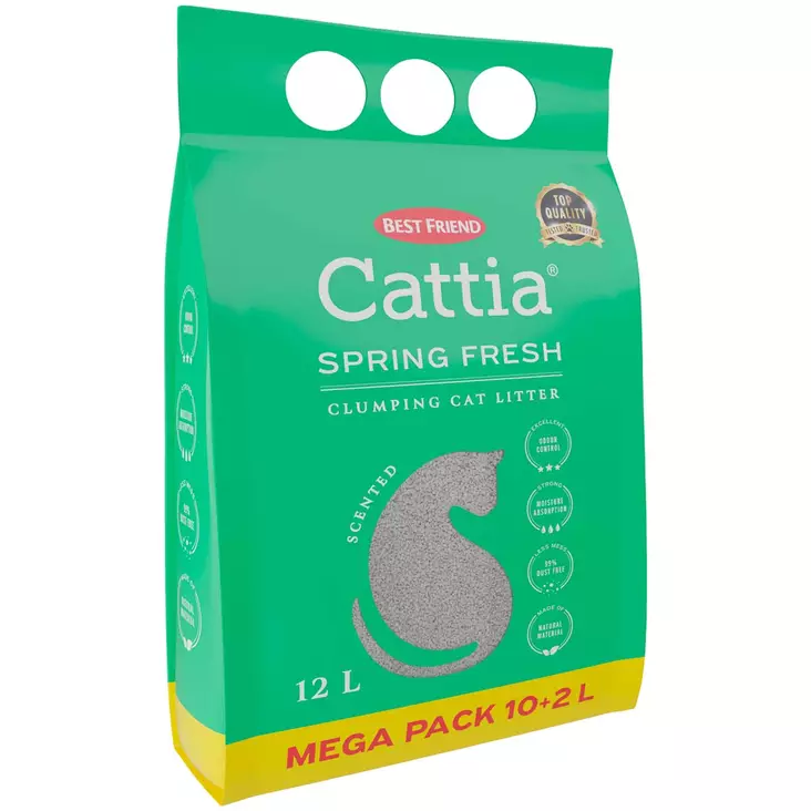 Paakkuuntuva kissanhiekka cattia spring fresh 12l - Kissan terveydenhoito ja hygienia - 5700551260803 - 1