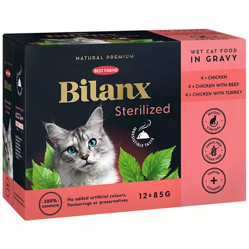Bilanx sterilized märkäruoka kana, nauta ja kalkkuna 12x85 g - Kissan kuivaruoka - 5700551211973 - 1