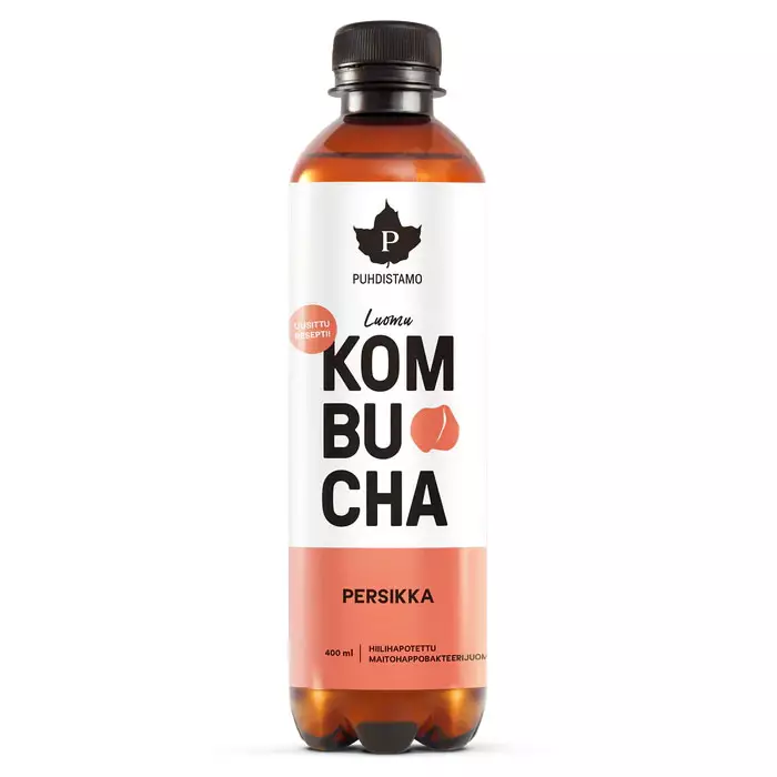 Kombucha persikka 400 ml maitohappobakteerijuoma - Virvoitusjuomat - 6430039225183 - 1