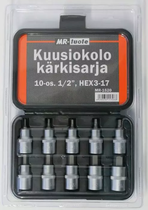 Kuusiokolokärkisarja 10-osainen 1/2" HEX3-17 - Porakoneen kärjet - 6430032153063 - 1