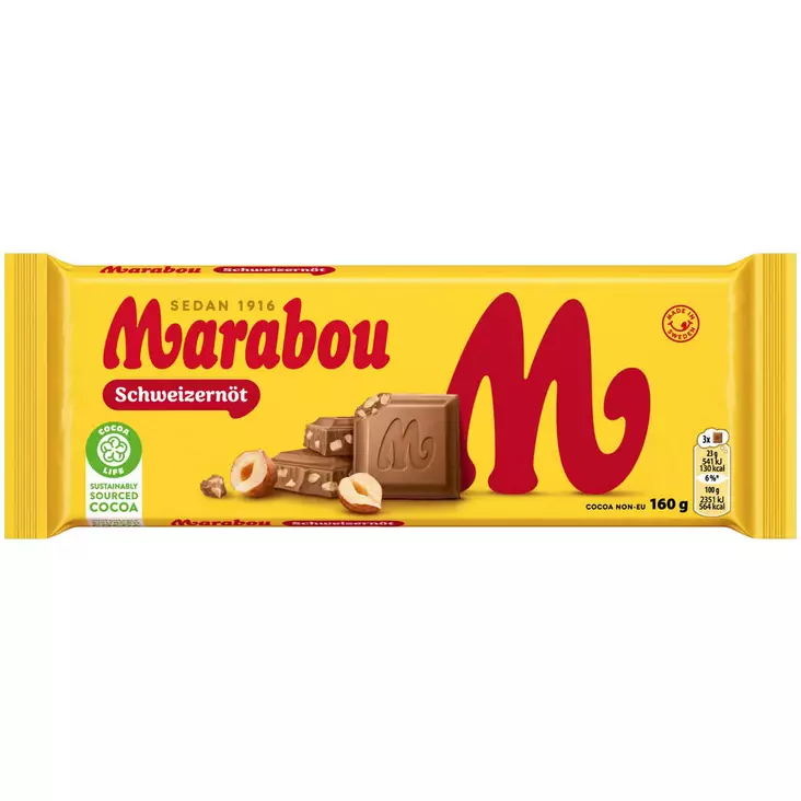 Marabou sveitsipähkinä suklaalevy 160g - Patukat  - 7622202238383 - 1