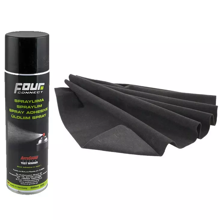 Musta verhoiluhuopa ja sprayliima setti - Auton vaimennusmatot - 6438471344363 - 1