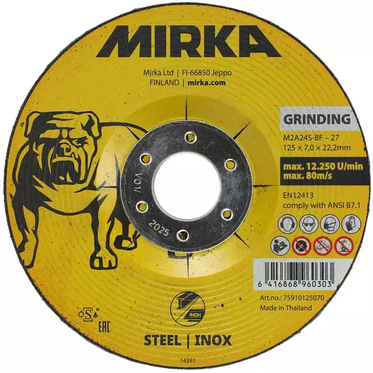 Mirka steel inox napalaikka 125mm edestä kuvattuna, kallistettu t27 profiili näkyvissä - Kulmahiomakonelaikat 125mm - 6416868960303 - 1
