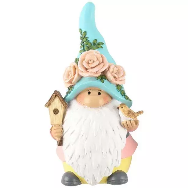 Puutarhatonttu kukkahattu 18,5cm sininen hattu - Puutarhapatsaat - 6410416319513 - 1