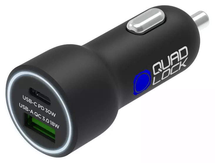 Quad Lock 48W Dual Car Charger - USB-C PD + USB-A QC3.0 - Quad Lock tarvikkeet ja varusteet - 9348943046473 - 2